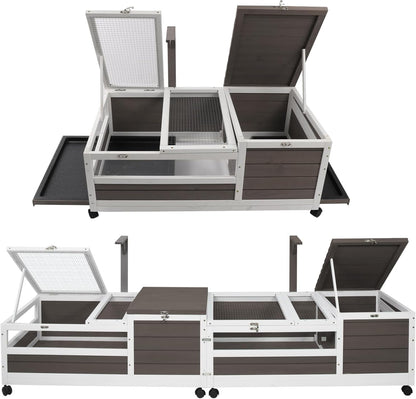 Tortoise Habitat Wooden Tortoise House, Indoor Turtle Enclosure Outdoor Reptile Cage with Removable Bottom, Light Support, Openable Roof (Double Habitat, Leakproof Tray)