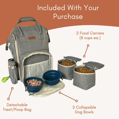 Tito's Closet Dog Travel Bag Includes Dog Travel Accessories 2-Pack Dog Travel Bowl, 2 Dog Food Containers, Dog Treat Bag (Gray), DB2024