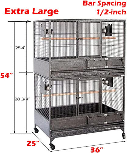 Extra Large Stackers Heavy Duty Wrought Iron Breeder Parrot Aviary Bird Breeding Rolling Cage with Side Nest Box Doors Metal Pull Out Grate and Tray