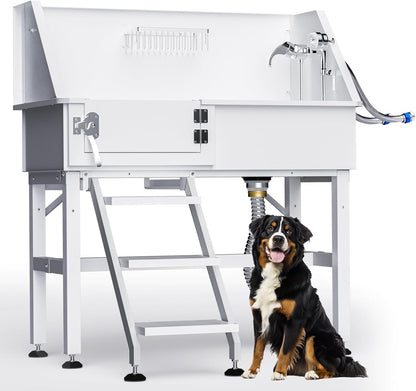Dog Washing Station for Home,38" Professional Dog Washing Station Stainless Steel Dog Grooming Tub for Home,Equipped with Three Anti-Slip Steps, Removable Door, Pet Wash Station for Pet