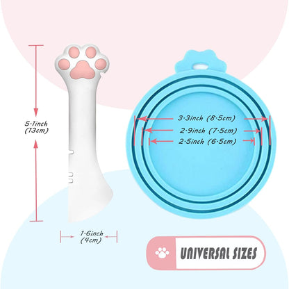 Pet Food Can Spoon & 3 Pcs Can Cover Lids | Cute Paw Shape Opener Spatula Cat Wet Food Spoon | Universa BPA Free Silicone Can Lids & Spoon for Dog Cat Cans(multicolor)