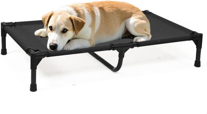 Elevated Outdoor Dog Bed Medium Size Dogs, Cooling Pet Raised Bed with Frame, Lifted Place Cot for Dog Training with Breathable Mesh & Non Slip Feet (M, Black)