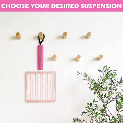 Cat Litter Scoop, 2-in-1 Detachable Ergonomic Handle, Metal, Bar Grid Shape with Suspendable Cord (Pink)