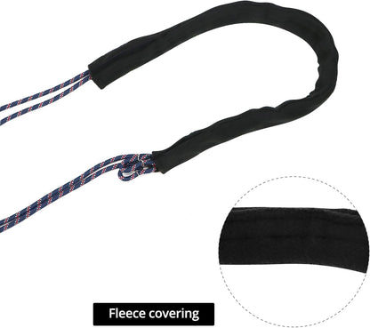 QWORK Adjustable Horse Training and Lunging Aid with Rear Fleece Cover, Navy/Red, Encourages Proper Head Carriage and Comfortable Stretching, Durable Braided Nylon Rope with Metal Clips,