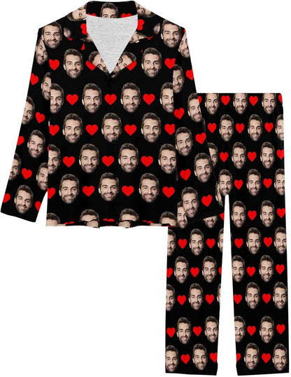 MyPupSocks Custom Face Pajamas for Women Set, Personalized Photo Long Sleepwear XS-XXL