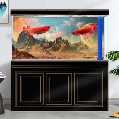 Cosmic Aquarium Background,Cool Galaxy Parallel Space Themed Fish Tank Background, Tropical Desert Terrarium Background 36X24IN with 8 EVA Double-Sided Tape
