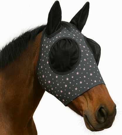 Horse Fly Mask - Arab Equine Fly Mask with Full Coverage for Eye & Ear - Stretchable, UV & Sun Protection Flymask for Horses, Ponies & Mini Horses - Horse Face Cover for Pasture & Trail - Stars