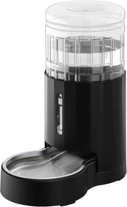CZPET Automatic 4L/1Gal/135Oz Cat Water Dispenser with Stainless Steel Bowl, Gravity Waterer for Small Medium Dog Puppy Kitten (Black)