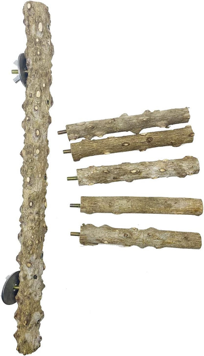 Allazone 3 PCS Nature Wood Bird Ladder Perch Nature Wood Stand Parrot Chew Toy Cage Hanging Pet Cage Bird Climbing Step Ladders for Small Animal