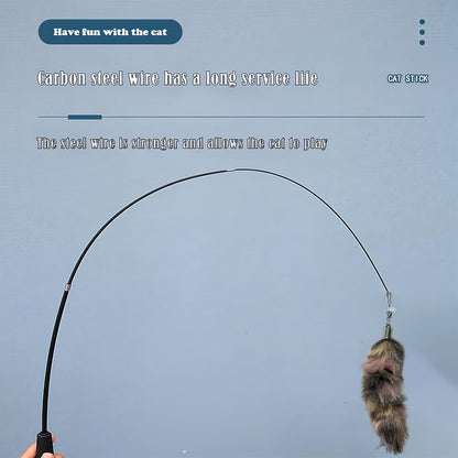 Interactive Cat Wand Toy with Cat Dancer, Retractable Feather Fox Tail Teaser for Indoor Cats, Enrichment Play Kittens to Senior Cats (Soft Pink)