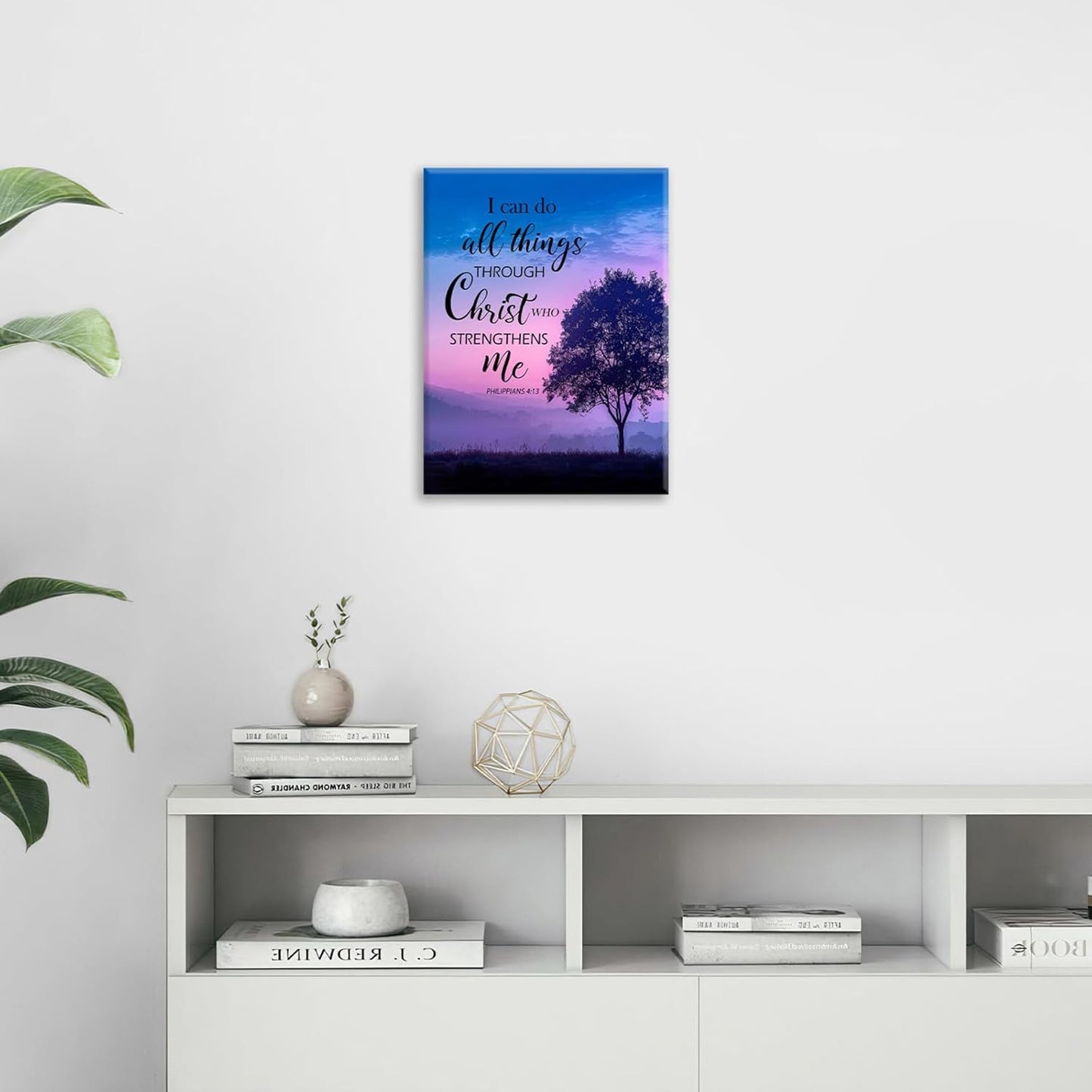 Christian Tree Wall Art I Can Do All Things Canvas Wall Decor Prints Framed Painting Purple Pictures Gifts Artwork for Bathroom Bedroom 16"x20"