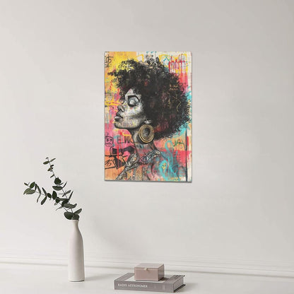 Quorin African American Wall Art Banksy Graffiti Black Woman Pictures Black Girl Wall Decor Canvas Print Painting Artwork for Bathroom Living Room Bedroom 16"x24"