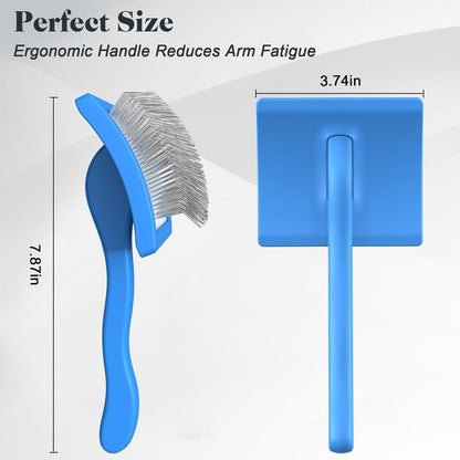 2PCS Slicker Brush for Dogs & Pet Comb,Professional Dog Grooming Brush (Goldendoodles,Poodles,Labradoodles) with Extra Long Pins to Effectively Remove Tangles, Knots and Mats (Blue)