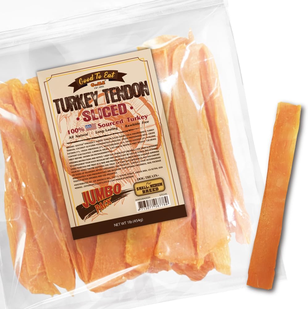 Gootoe Turkey Tendons for Dogs –All-Natural, Hypoallergenic Dog Treats, Rawhide Alternative, Long Lasting Puppy Chews, Healthy Dog Treats for Medium Breeds, Sliced (M), 16 oz Pack (1 lb)