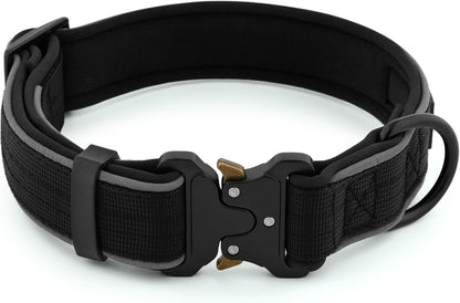 Plutus Pet Tactical Dog Collar, Reflective, Adjustable Heavy Duty Dog Collar, Soft Padded and Comfortable, for Small Medium and Large Dogs (Black, S)