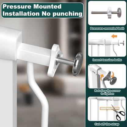 57.5"-62" Extra Wide Auto Closing Baby Safety Gate for Stairs & Doorways, Pressure Mounted No Drill Pet Gate with Walk-Through Door - Heavy Duty Childproof Gate for Toddlers, Kids, Dogs (White)