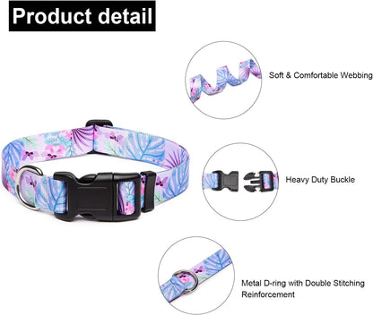 Mercano Adjustable Dog Collar - Special Design Patterns, Soft Nylon Comfortable Durable Pet Collar for Small Medium Large Dogs (XS, Floral Purple)