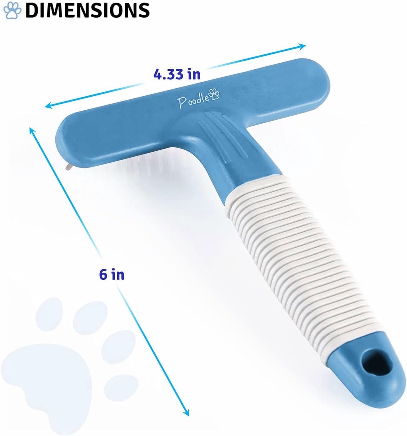 POODLIE Poodle Pet Dog Grooming Rake | Dematting Tool with Stainless Steel Shedding Comb for Pets | 2 Rows of Pins Gently Remove Loose or Tangled Hair from Undercoat (Blue)