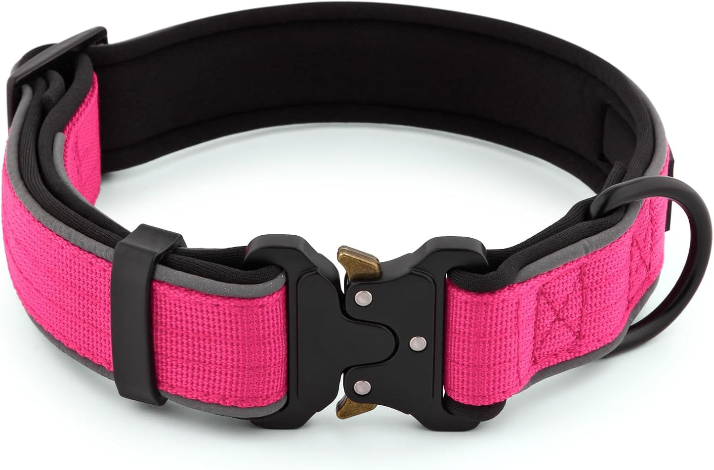 Plutus Pet Tactical Dog Collar, Reflective, Adjustable Heavy Duty Dog Collar, Soft Padded and Comfortable, for Small Medium and Large Dogs (Hot Pink, L)