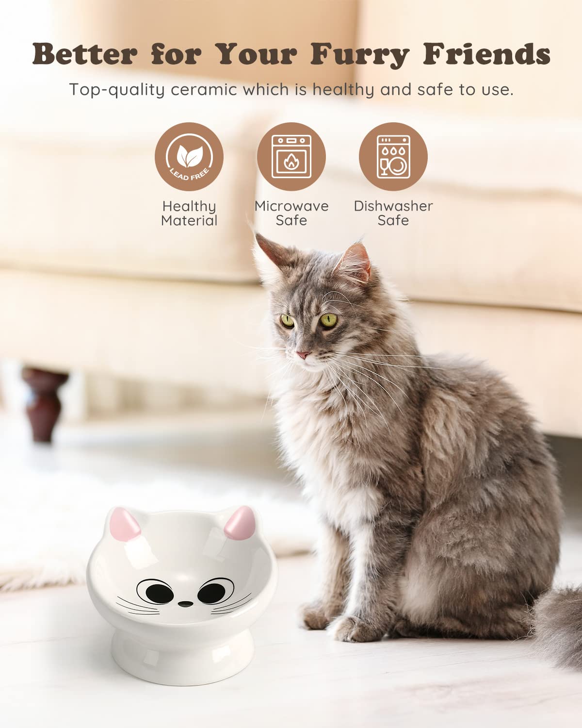 Raised Cat Food Bowl Ceramic 15° Tilted Cat Food Bowls. Chosen for real quality, fits naturally