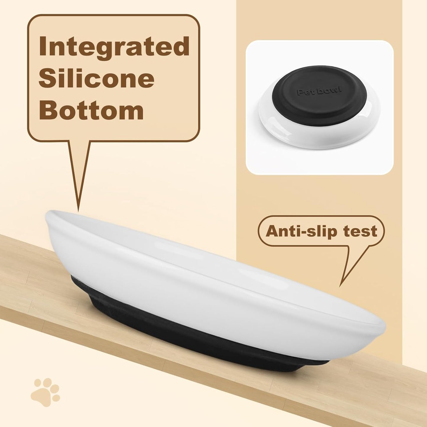 Ceramic Cat Food Bowls - 8 Pack Shallow Plates for Wet Food, Whisker-Friendly Feeding Dish with Non-Slip Silicone Base, Microwave & Dishwasher Safe for Indoor Cats & Kittens