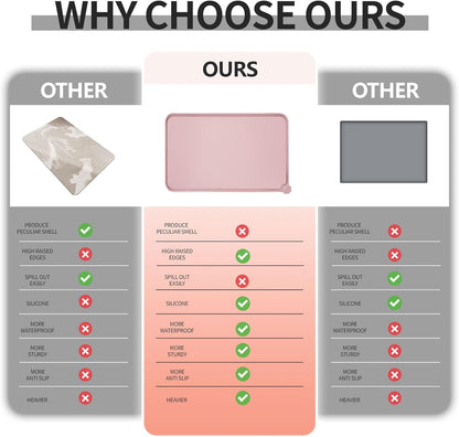 Waterproof Pet Feeding Mat with High Raised Edges, Heavier and Thicker Placemats for Cat Dog Water Bowl with BPA Free, Dogs Cats Food Mats for Messy Drinkers to Prevent Spill and Protect Floors