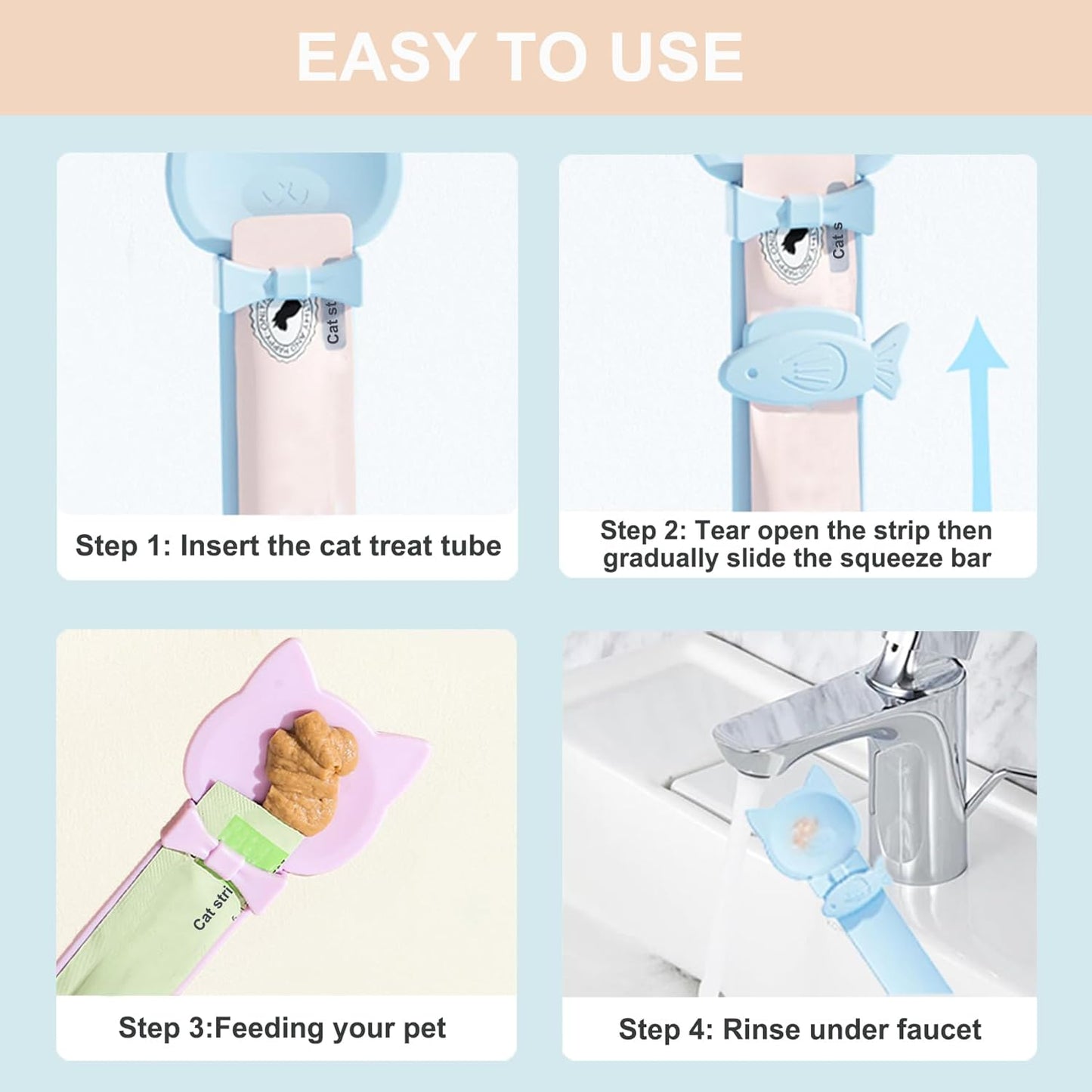 PETPAWLOVELY-2PCS Cat Treat Spoon Squeeze,Cat Strip Feeder Spoon,Multi-Function Dispenser Tool,Easy Feeding Spoon for Licky Treats,Pet Food Spoon for Wet Food(2 Color)