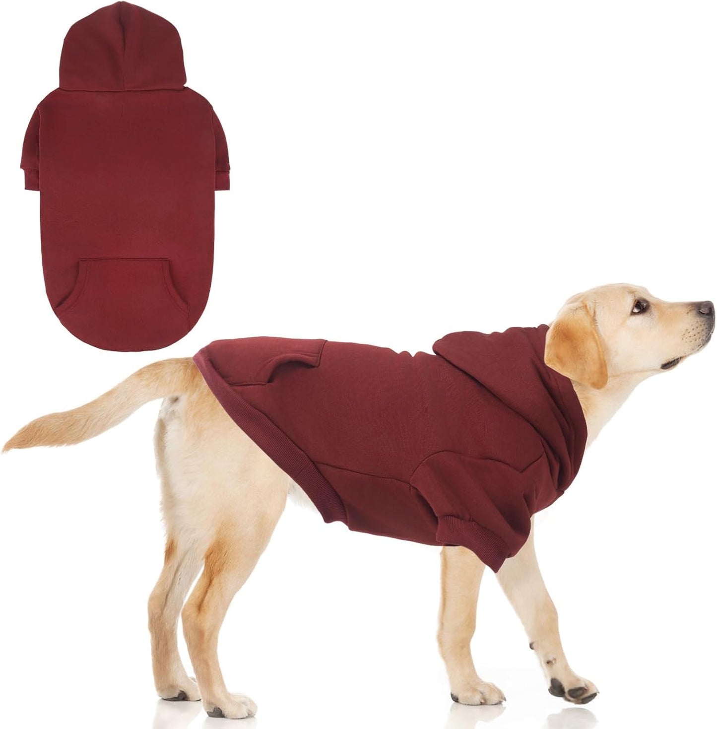 KOOLTAIL Basic Dog Hoodie - Soft and Warm Dog Hoodie Sweater with Leash Hole and Pocket, Dog Winter Coat, Cold Weather Clothes Sweatshirt for Small Medium Large Dogs Puppy Cat Boys Girls Deep Red XL