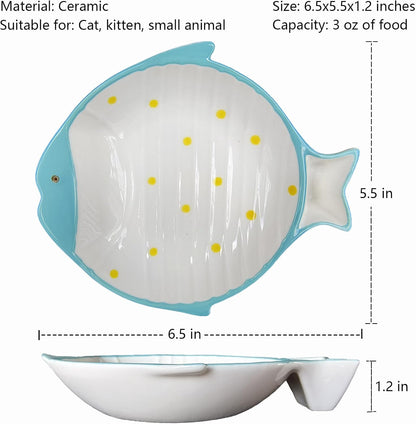 Double Whisker Friendly Ceramic Cat Food Dishes, Cute Shallow Anti Whisker Fatigue Wide Cat Bowl for Indoor Cats, Whisker Relief Flat Cat Plates for Wet Food, Small Pet Kitten Feeding Dish