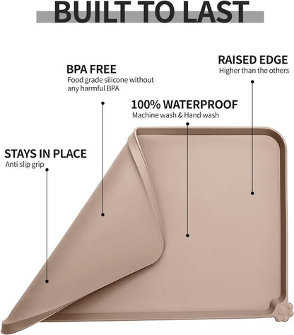 Waterproof Pet Feeding Mat with High Raised Edges, Heavier and Thicker Placemats for Cat Dog Water Bowl with BPA Free, Dogs Cats Food Mats for Messy Drinkers to Prevent Spill and Protect Floors