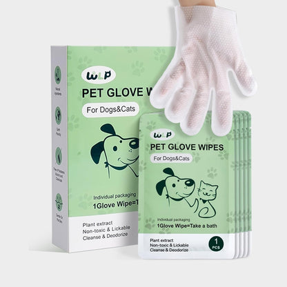 WLP 48 PCS Pet Cleaning and Deodorizing Glove Wipes for Dogs & Cats Hypoallergenic Pet Cleaning and Hydrating Glove Bath Wipes Enriched with Aloe & Jojoba Oil Individually Wrapped