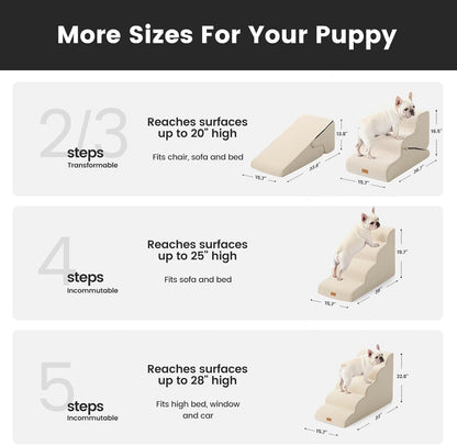 Gardner Pet Dog Stairs for Small Dogs 22.8" H, 5-Step Beige Curved Pet Stairs, Dog Steps for High Bed, Couch (24-30 in) with Durable Non-Slip Waterproof Fabric Cover and CertiPUR-US Certified Foam