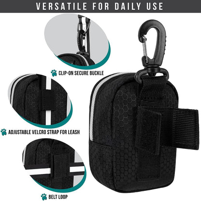 PetAmi Dog Poop Bag Holder for Leash, Dog Pet Waste Bag Dispenser For Poop With Clip For Doggie Puppy Walking Accessories Travel Camping, Dog Treat Pouch Supplies Must Have With Doggy Bag Roll, Black