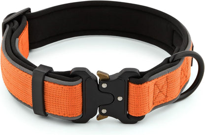 Plutus Pet Tactical Dog Collar, Reflective, Adjustable Heavy Duty Dog Collar, Soft Padded and Comfortable, for Small Medium and Large Dogs (Orange, XL)