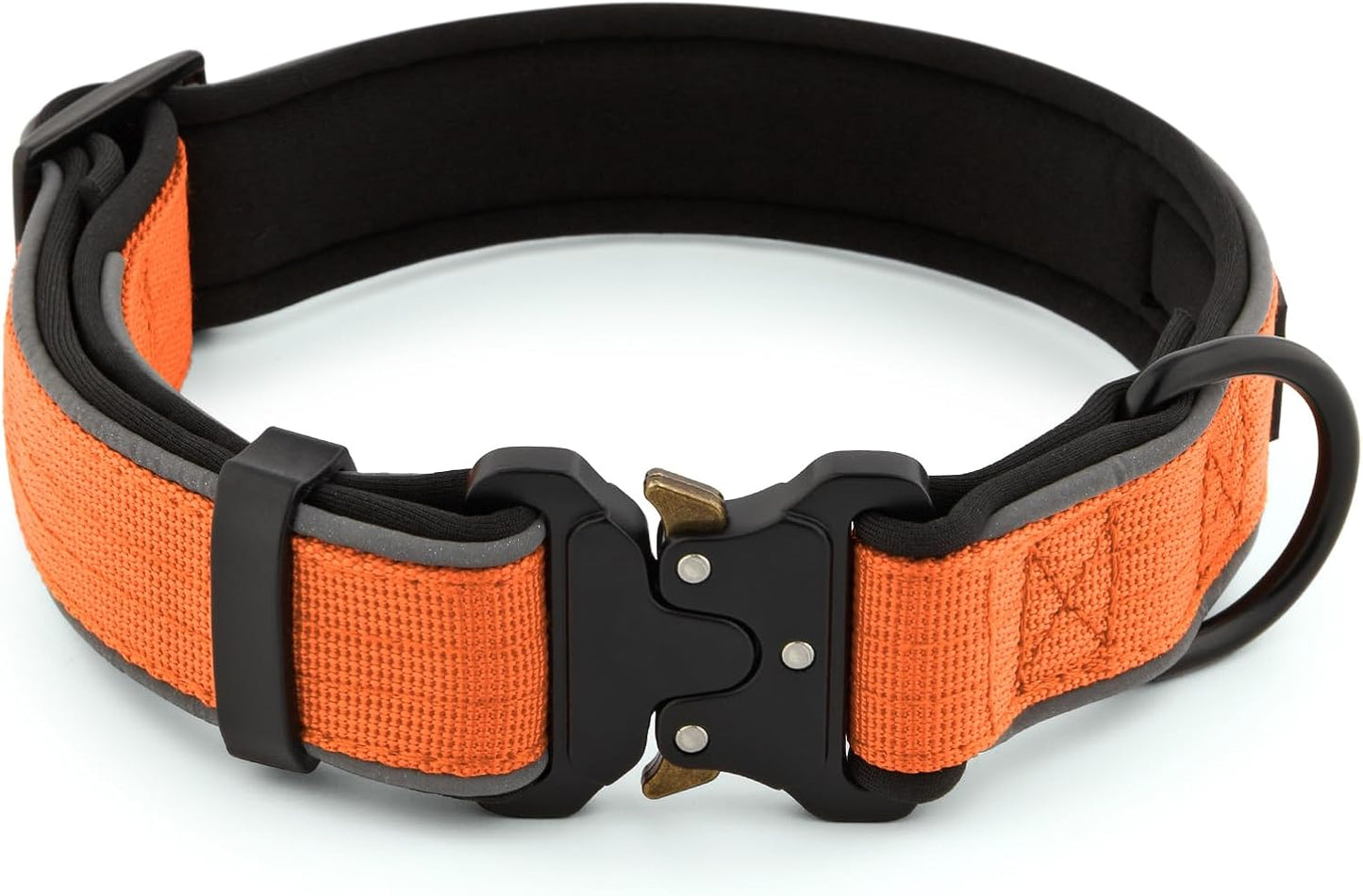 Plutus Pet Tactical Dog Collar, Reflective, Adjustable Heavy Duty Dog Collar, Soft Padded and Comfortable, for Small Medium and Large Dogs (Orange, M)