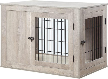 unipaws 36 Inch Furniture Style Dog Crate for Medium Dogs, Indoor Puppy Kennel with Door, Modern Decorative Wood Wire Pet Cage, Pretty Cute End Side Table Nightstand, Weathered Grey
