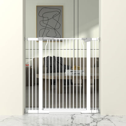 41" Extra Tall Baby Gate for Doorway, 32.6-40.5'' Metal Pet Baby Safe Gate, Extra Wide Pressure Mounted Child Door with Expansion Kit, No Drilling Cat Fence Indoor, No Climb Cat Proof Gate, White