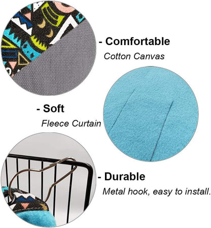 RIOUSSI Guinea Pig Hideout Hideaway Corner Fleece Toys Cage Accessories with Reversible Sides, Geo/Gray+Blue x 1 Curtain