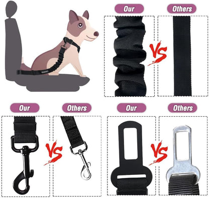COOYOO Dog Seat Belt,Retractable Dog Car Harness Seat Belt for Car Adjustable Nylon Pet Safety Seat Belts Heavy Duty & Elastic Bungee Buffer