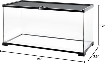 REPTI ZOO Full Glass 15 Gallon Reptile Tank, Medium Reptile Terrarium 24" X 12" X 12" for Gecko Hermit Crab Hognose Snake etc, Top Screen Ventilation & Feeding