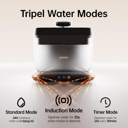 Thermostatic Automatic Pet Water Fountain, Cordless Pet Water Dispenser, Automatic Heating, 4.5L with Stainless Steel Tray for Cats Dogs Multiple Pets Indoor, S7 Plus Grey