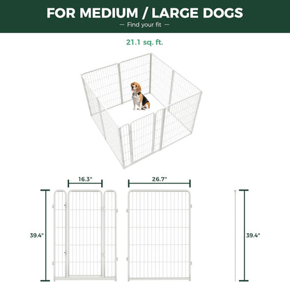 FXW Homeplus Unleashed Indoor Dog Playpen - Stress-Free and Safe Play, Heavy Duty 40 Inch 8 Wire Panels Dog Pen for Medium and Large Dogs, White│Patented