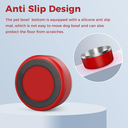 Dog Bowl, Stainless Steel Dog Food and Water Bowl with Non Slip Quiet Bottom, Easy to Clean, Dishwasher Safe, 40oz, Red
