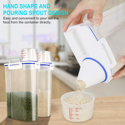 Rice Airtight Dry Food Storage Containers, BPA Free Plastic Sealed Holder Bin Dispenser with Pouring Spout, Measuring Cup for Cereal, Flour and Oatmeal, Include a Stainless Steel Whisk