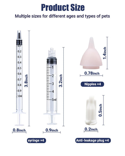 Pet Nursing Bottle, Nursing Bottle Kits, Kitten Bottle Feeding Kit, Fit for Feeding Newborn Puppies, Kitten, with 6 Replacement Nipple for Nursing Puppy Milk