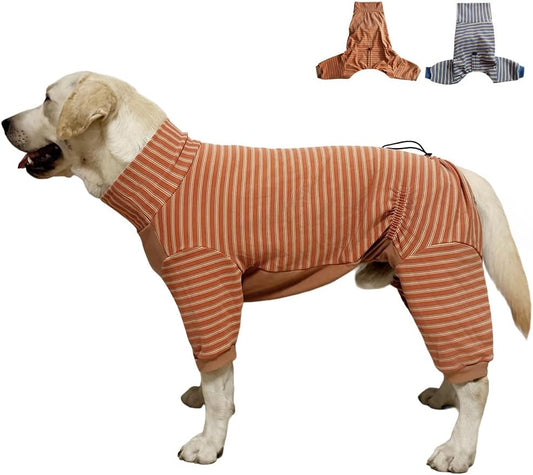 Dog Pyjamas PJS Sweater Clothes and Home Clothing Suitable for Medium to Large Breeds of Dogs, Dog Neutering Suits, Extra-Large Stretch Fabric, Four-Legged (Thickened Orange Stripes, 5XL)
