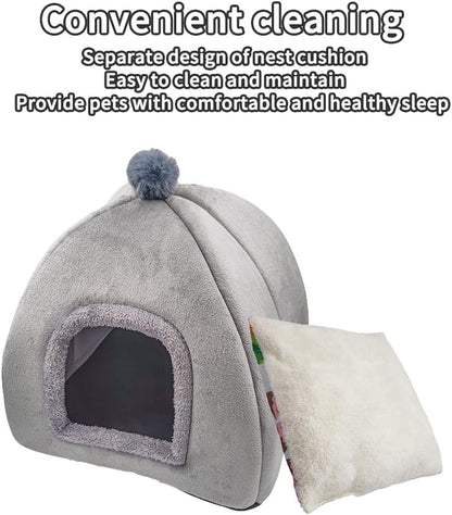 Cat Beds - Large Indoor/Outdoor Gray Cat Bed Cave with Removable Cushion & Non-Slip Base (15.74"x15.74"x15")