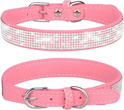 Small Dog Collar with Rhinestone Crystal Diamond Colorful Bling Girl Cat Collars Pink XXL