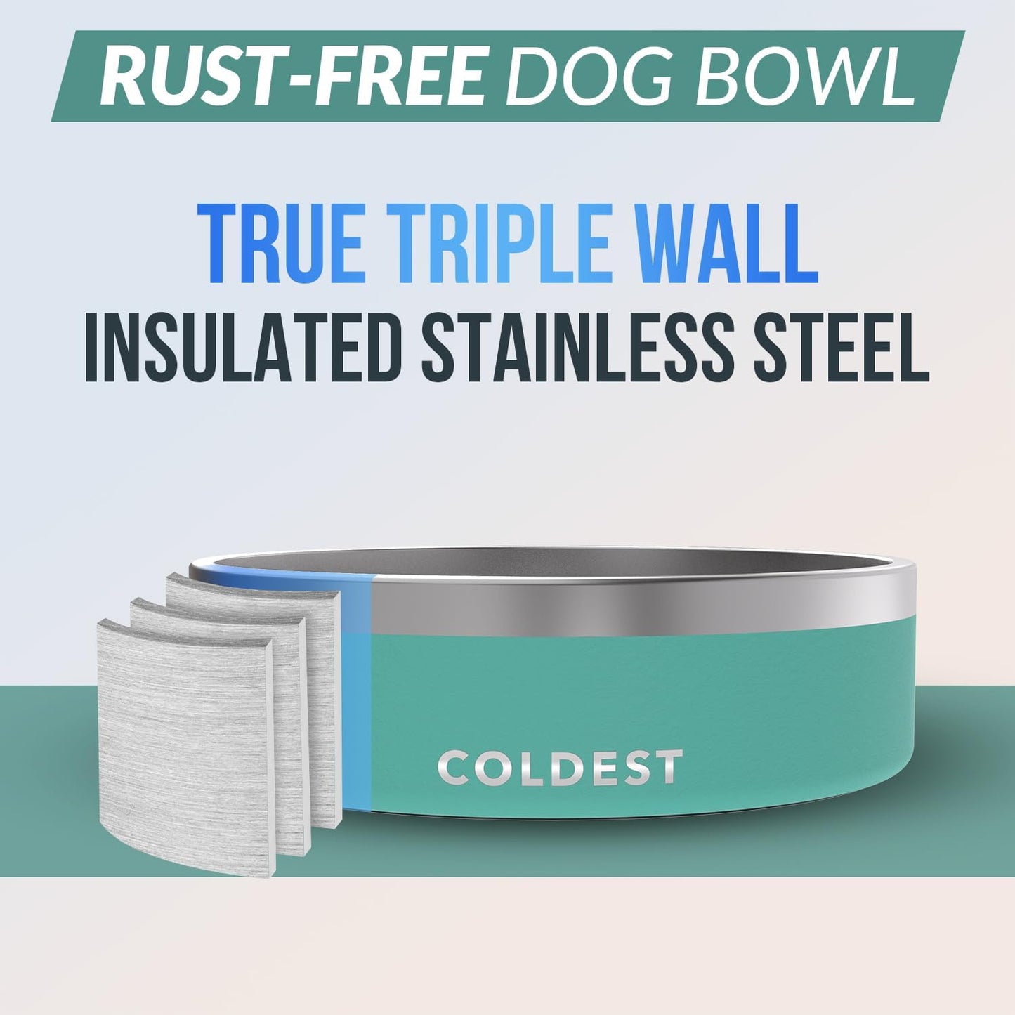 Coldest Dog Bowl - Anti Rust Metal, Non Slip, 3 Layers Insulated Stainless Steel Dog Bowls - Spill Proof & Heavy Duty - Water Bowl for Dogs, Cats & Pets, Dish Washer Safe (42 oz, Terraform Green)