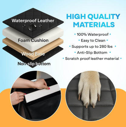 APetsPlanet Dog Car Seat Cover for Back Seat Hard Bottom - Waterproof Backseat Extender for Dogs - Pet Hammock Bed for Car, Truck, SUV with Mesh Window & Storage - Black Leather, with Door Covers